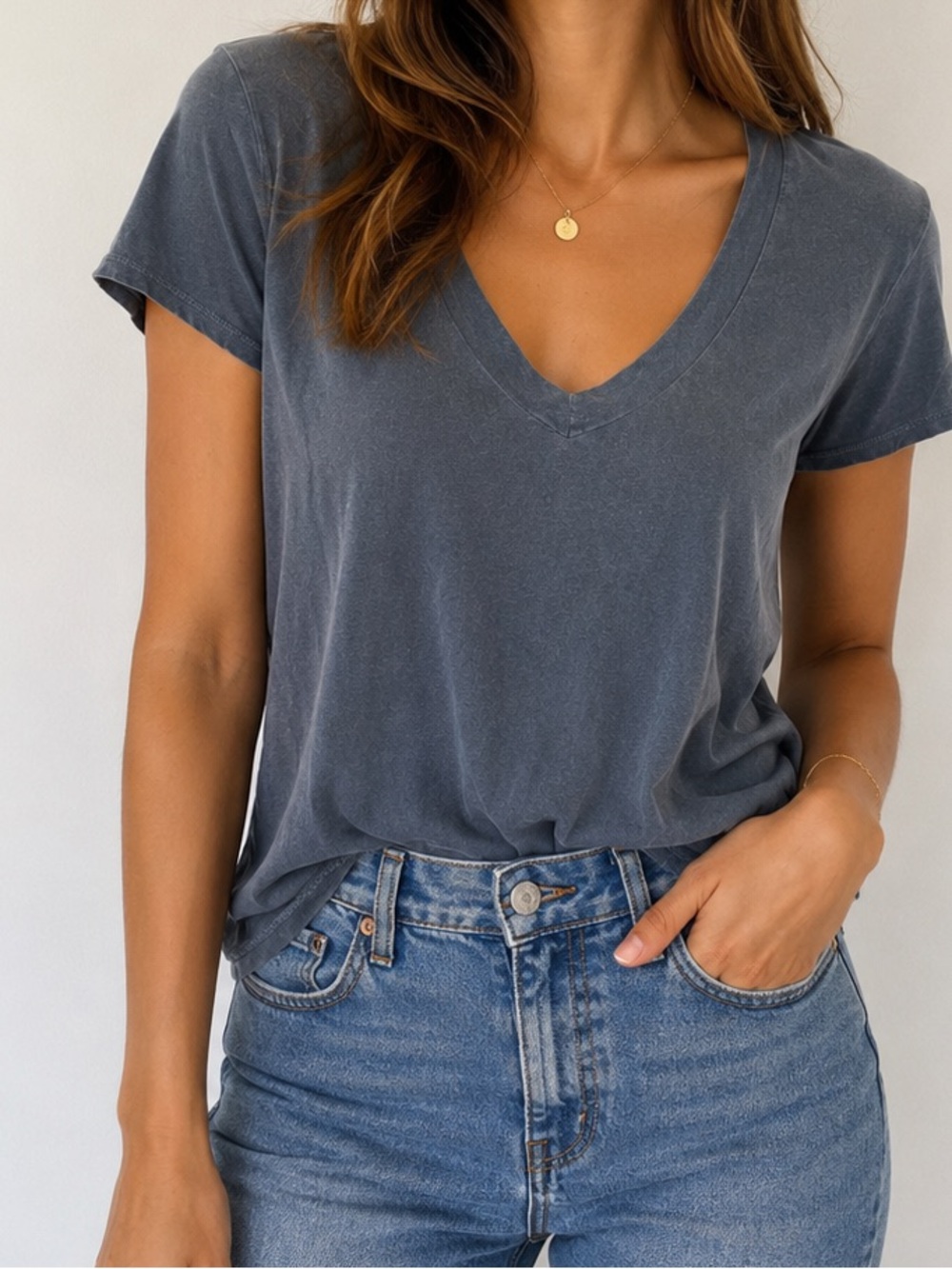 James Perse Azul Slub V Neck Cotton Tee Large